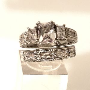 18kp Sterling silver simulated diamond ring SET
